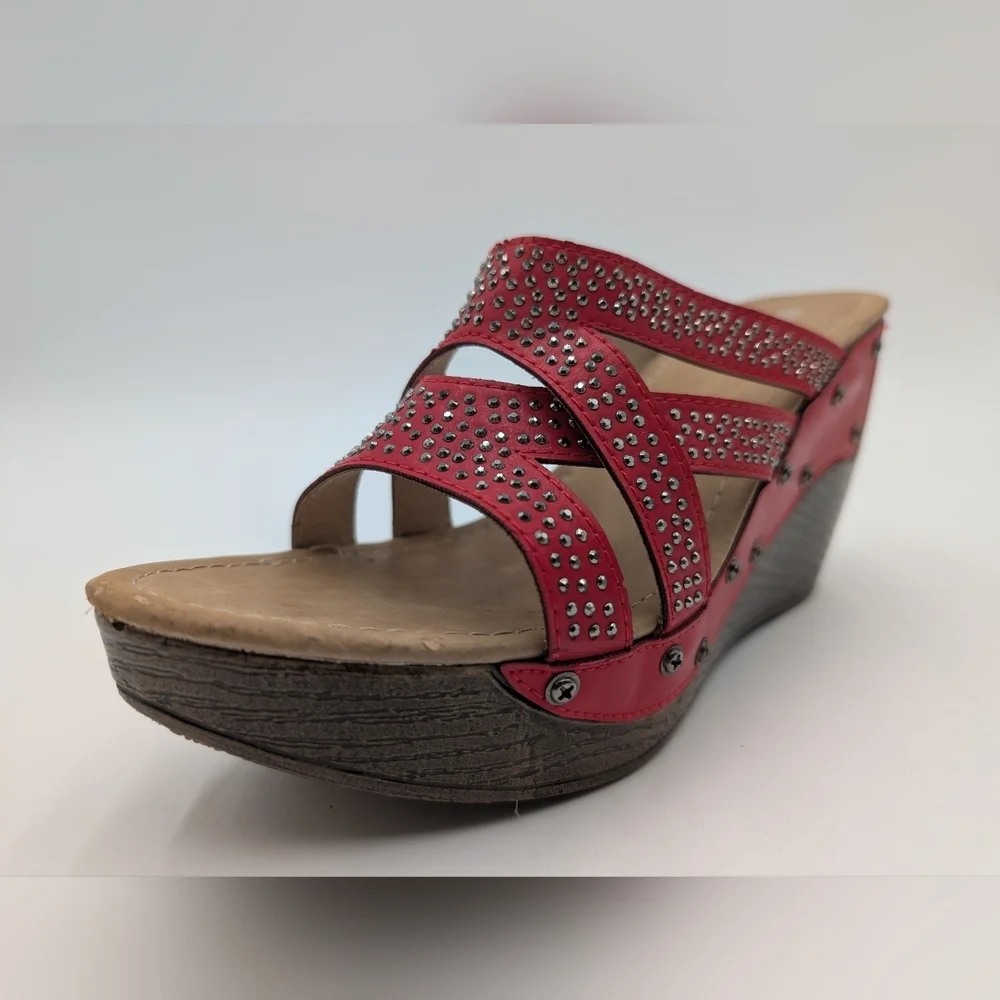 Patrizia By Spring Step Studded Red Sequin High Heel Wedge Sandal Sz US 9 EU 40 - Picture 5 of 16